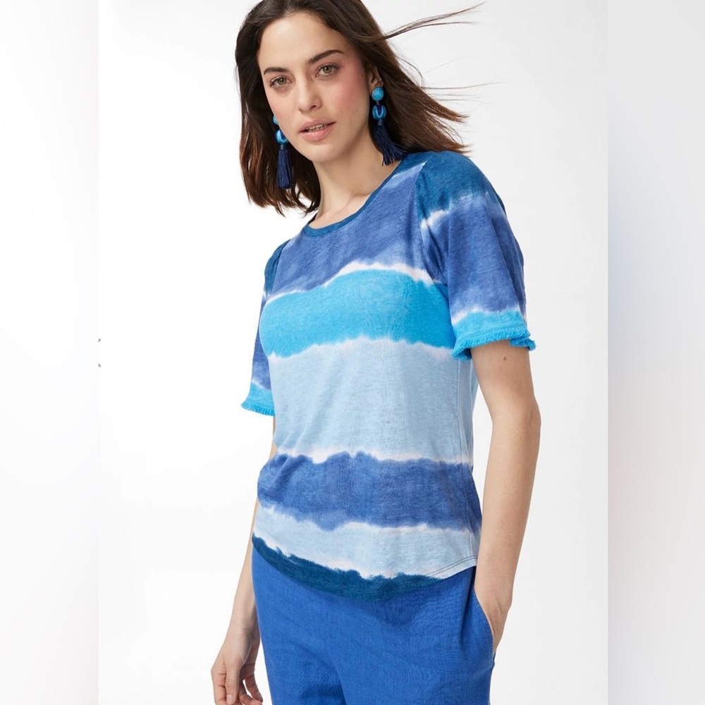 Chicos Linen Fringe Sleeve Tie Dye Tee Sz XXL